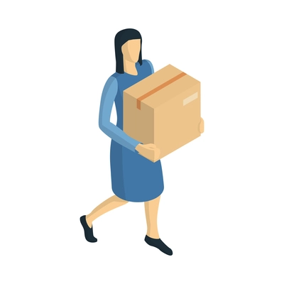 Isometric logistics delivery composition with human character of delivery worker on blank background vector illustration