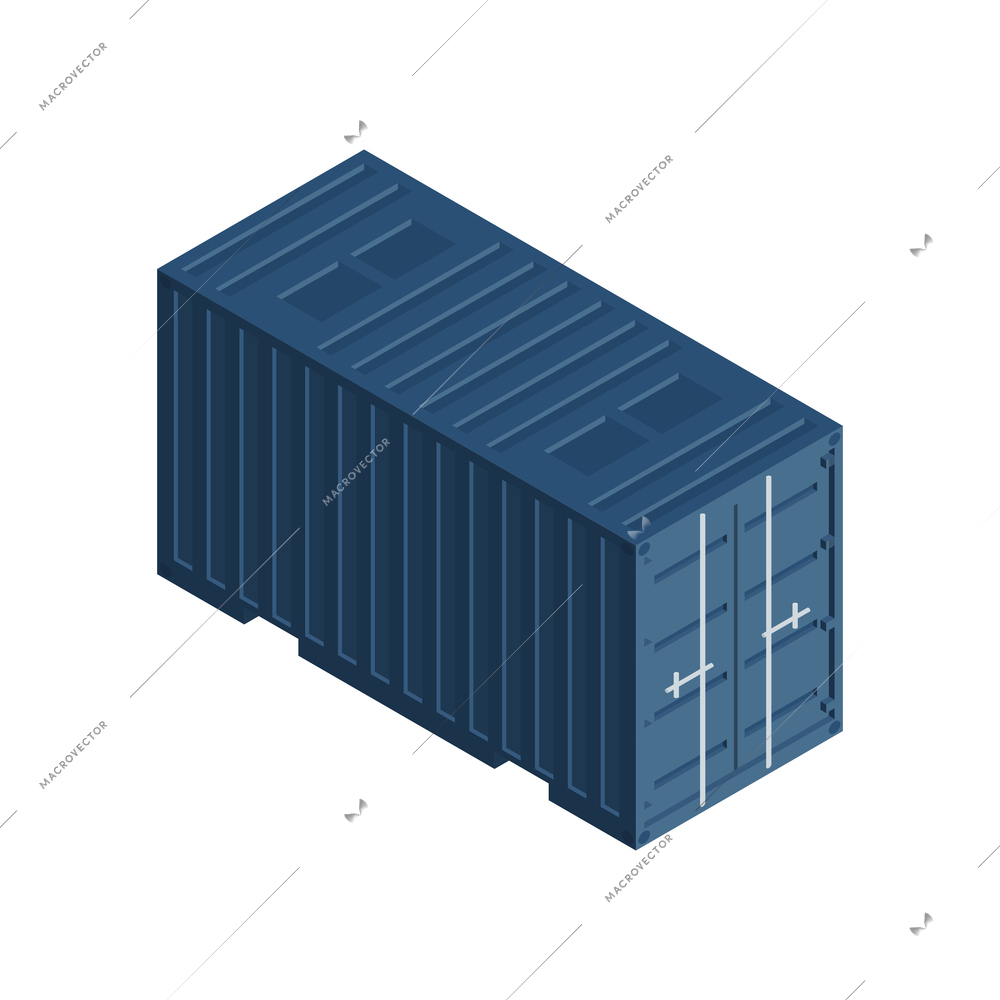 Isometric logistics delivery composition with isolated image of metal container on blank background vector illustration