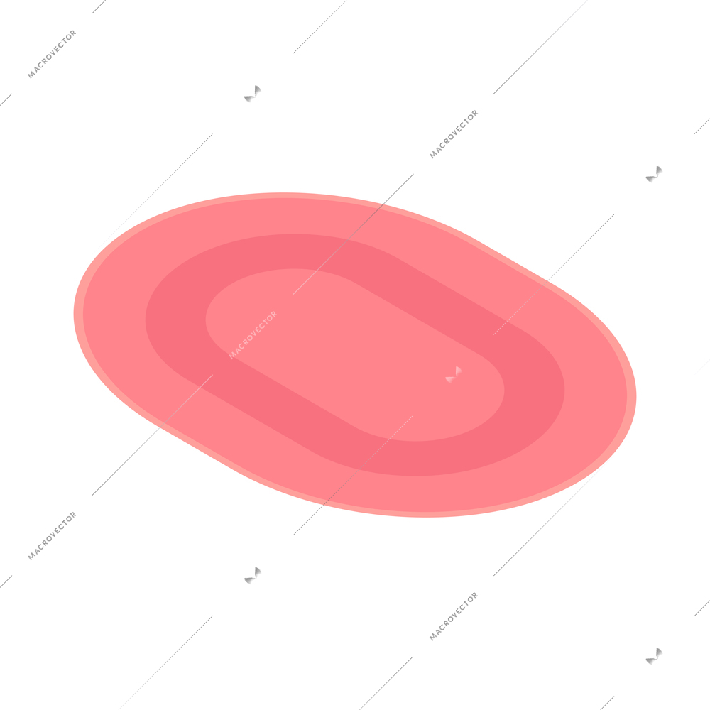 Furniture isometric composition with isolated image of pink oval carpet on blank background vector illustration