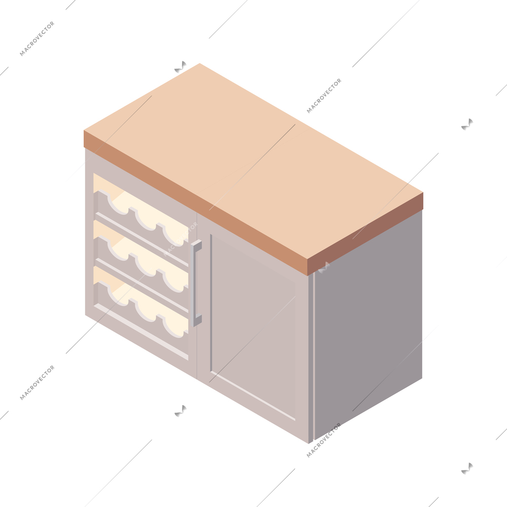 Furniture isometric composition with isolated image of modern kichen closet on blank background vector illustration