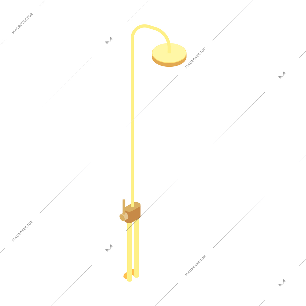 Furniture isometric composition with isolated image of golden shower head on blank background vector illustration