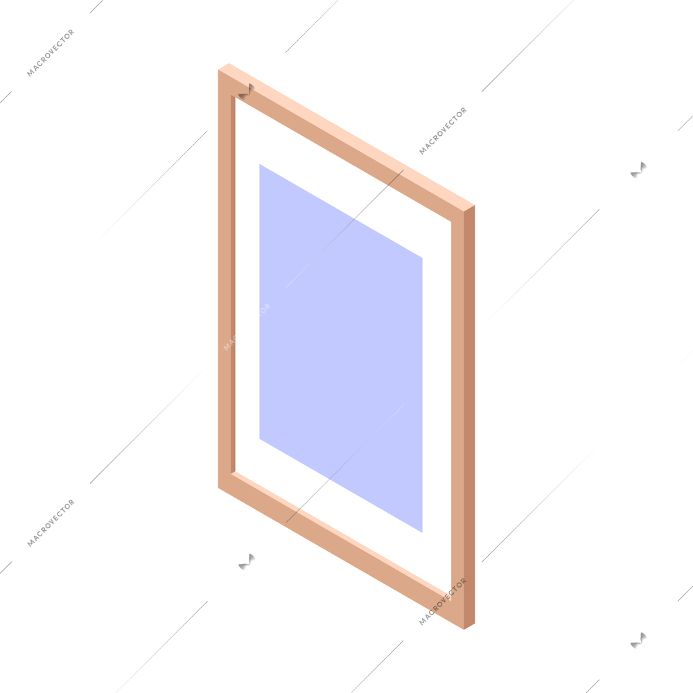 Furniture isometric composition with isolated image of hanging wooden frame for picture on blank background vector illustration