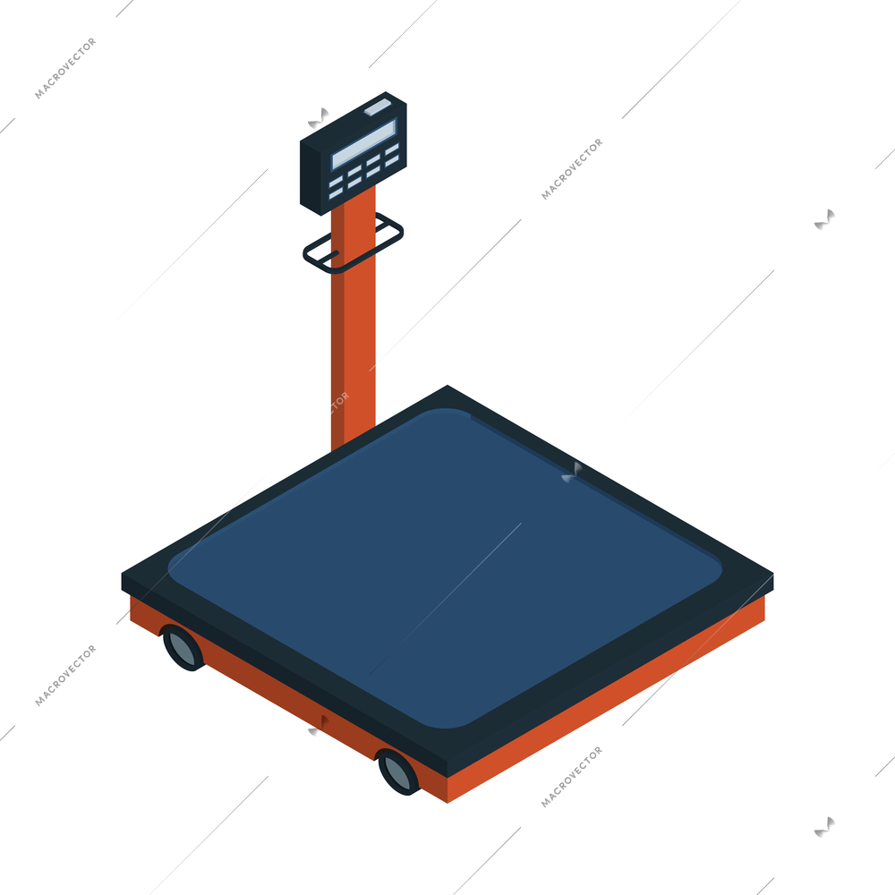 Isometric logistics delivery composition with isolated image of weighing machine vector illustration