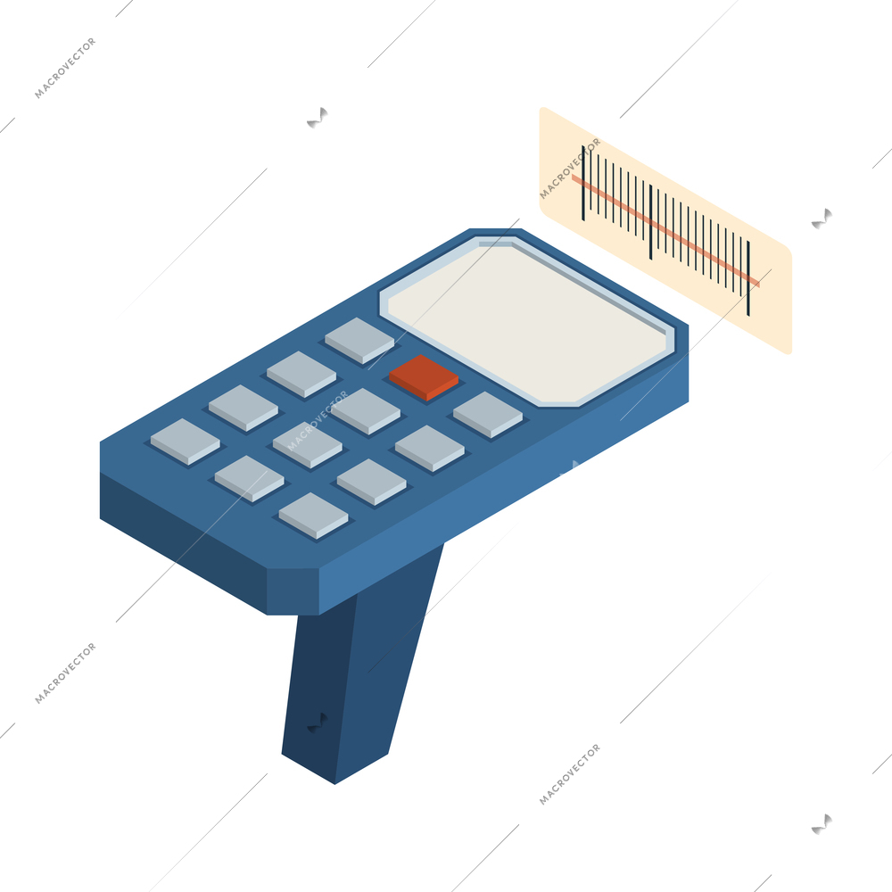 Isometric logistics delivery composition with isolated image of barcode scanner on blank background vector illustration