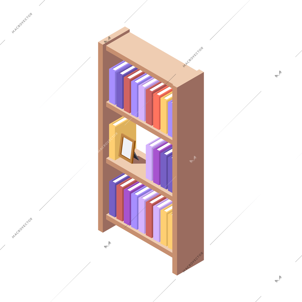 Furniture isometric composition with isolated image of modern bookshelf on blank background vector illustration