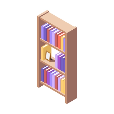 Furniture isometric composition with isolated image of modern bookshelf on blank background vector illustration