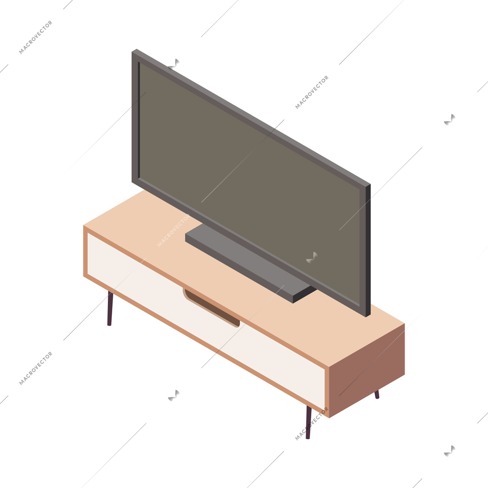 Furniture isometric composition with isolated image of modern tv on table on blank background vector illustration