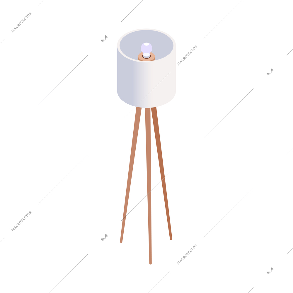 Furniture isometric composition with isolated image of modern floor light on wooden legs on blank background vector illustration