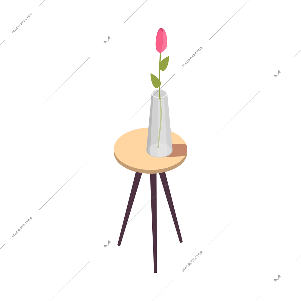 Furniture isometric composition with isolated image of table with flower on blank background vector illustration