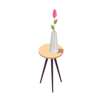 Furniture isometric composition with isolated image of table with flower on blank background vector illustration