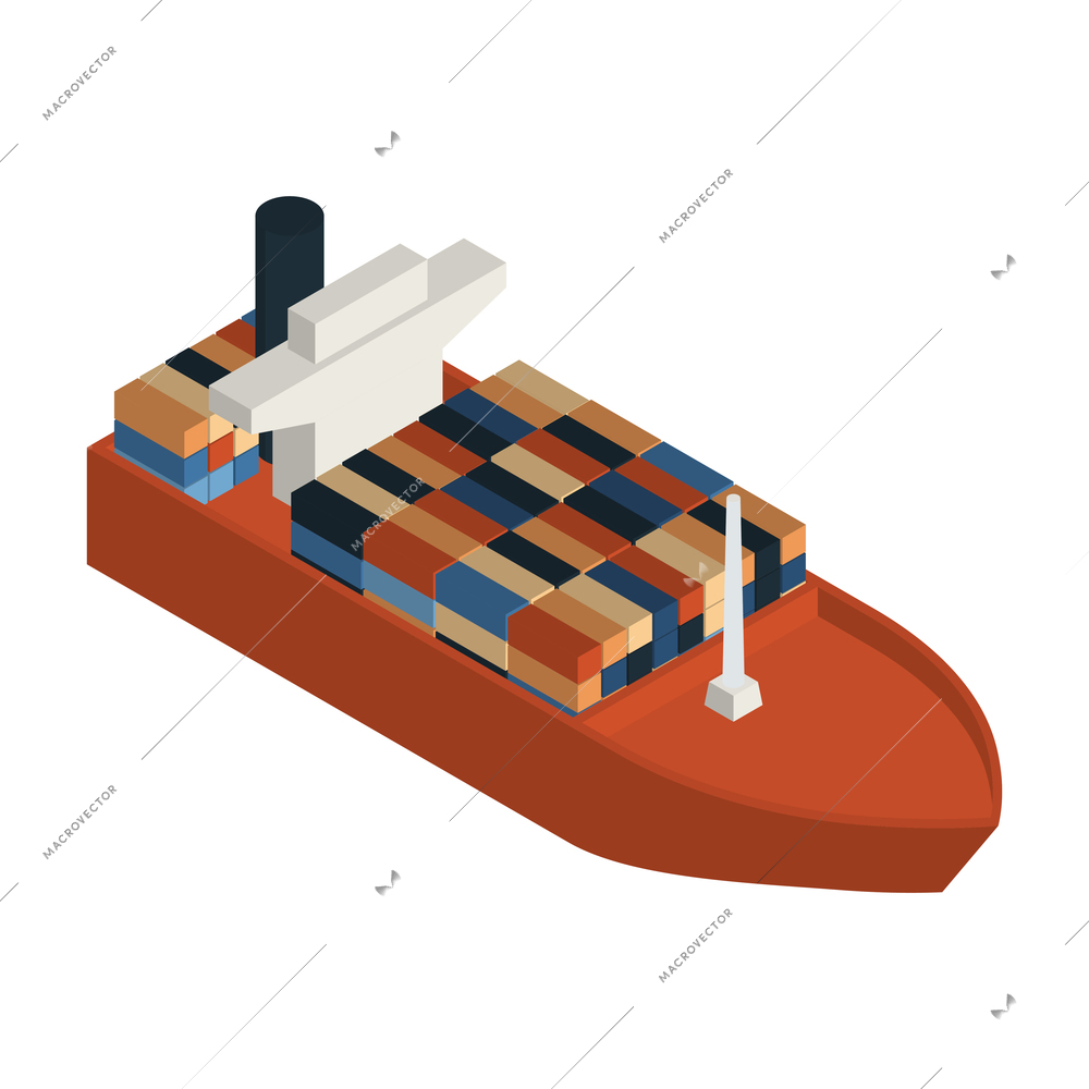 Isometric logistics delivery composition with isolated image of cargo ship on blank background vector illustration