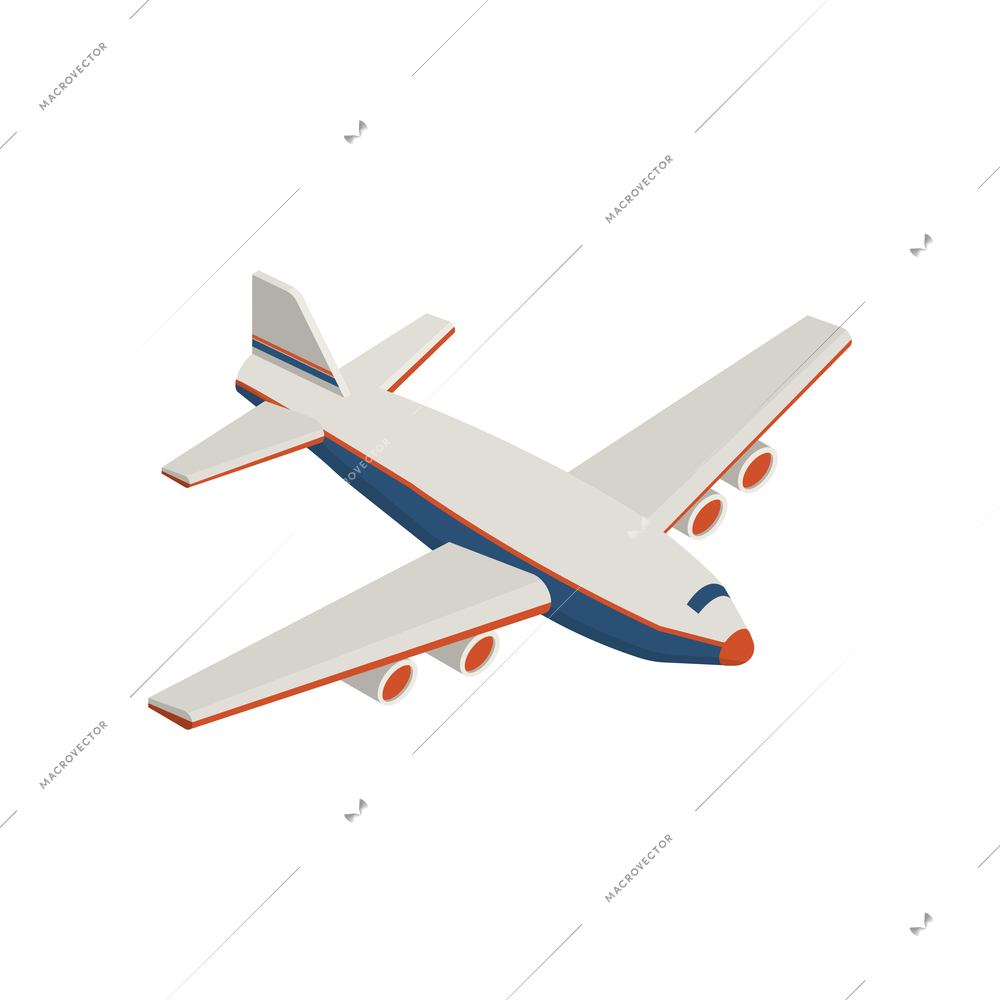 Isometric logistics delivery composition with isolated image of airplane jet on blank background vector illustration