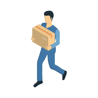 Isometric logistics delivery composition with human character of delivery worker on blank background vector illustration