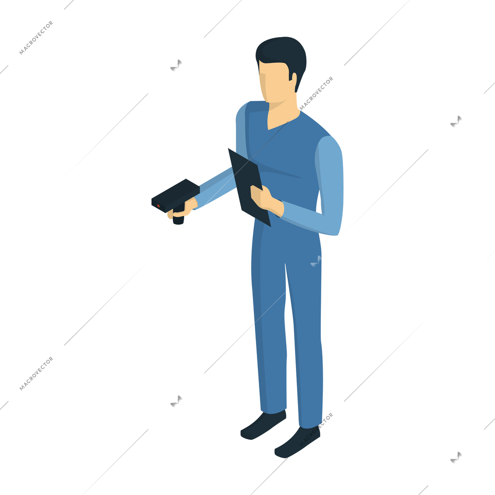 Isometric logistics delivery composition with human character of delivery worker on blank background vector illustration