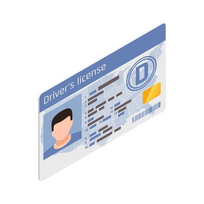 Driving school isometric composition with isolated image of drivers license card vector illustration