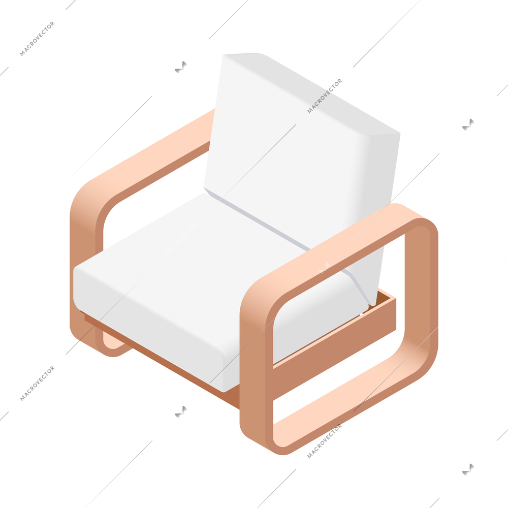 Furniture isometric composition with isolated image of modern soft chair on blank background vector illustration