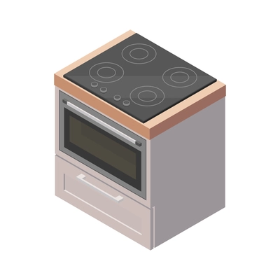 Furniture isometric composition with isolated image of modern kitchen range with oven on blank background vector illustration