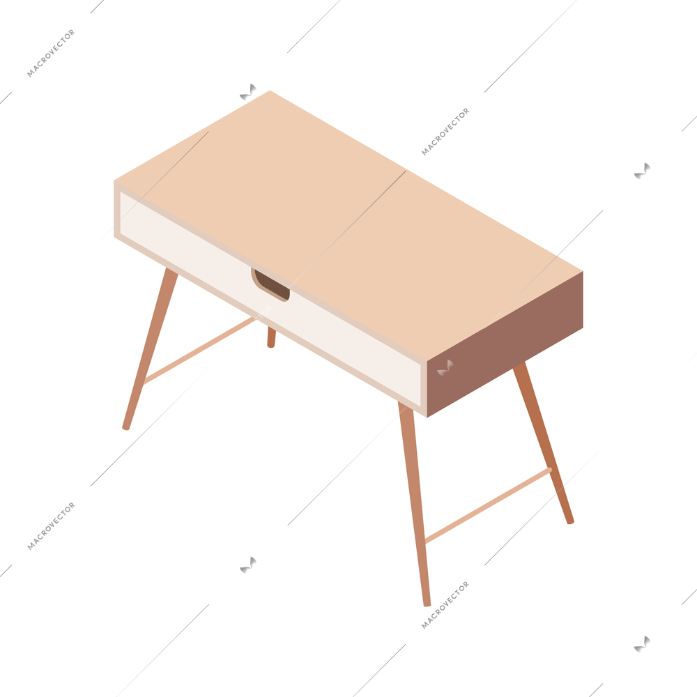 Furniture isometric composition with isolated image of modern table desk on blank background vector illustration