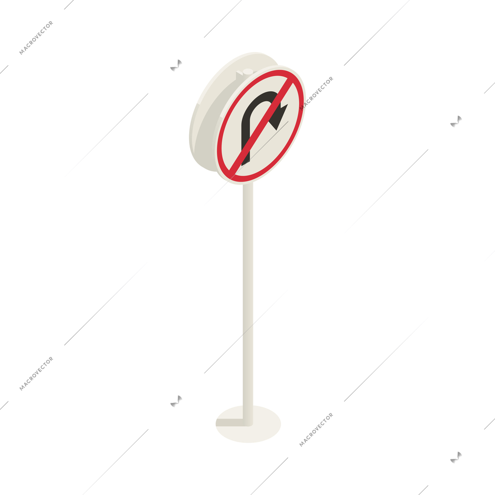 Driving school isometric composition with isolated image of no turn road sign vector illustration