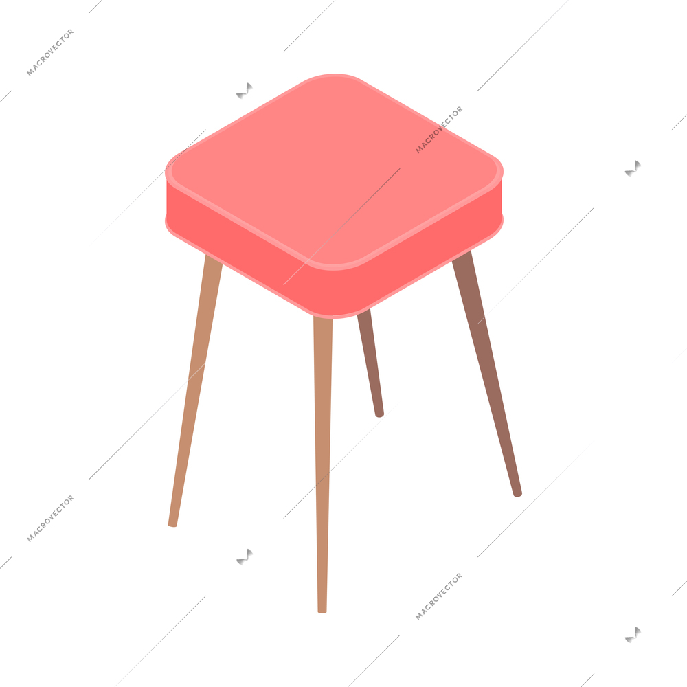 Furniture isometric composition with isolated image of red stool on blank background vector illustration