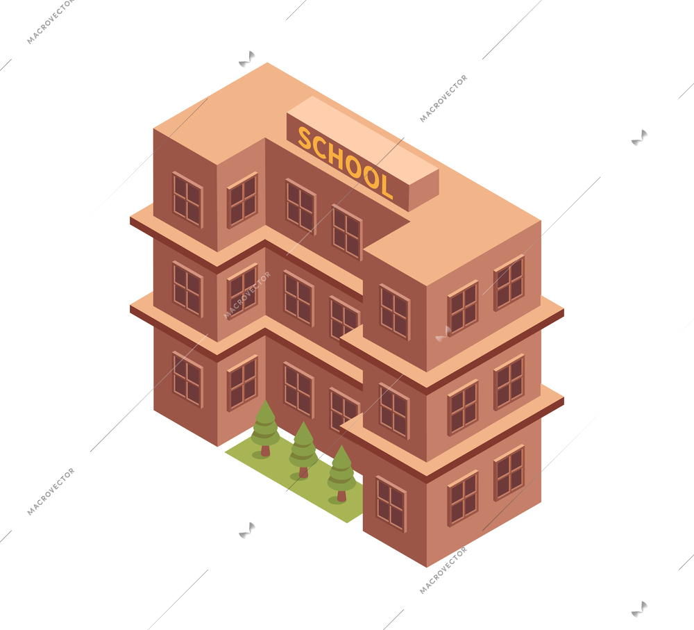 City isometric composition with isolated image of school building on blank background vector illustration