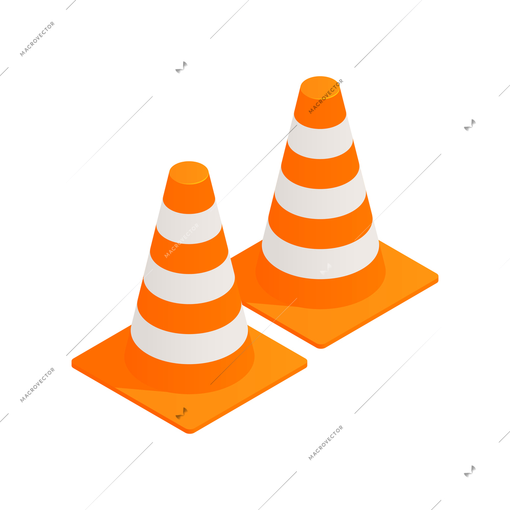 Driving school isometric composition with isolated image of traffic cones vector illustration