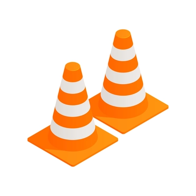 Driving school isometric composition with isolated image of traffic cones vector illustration