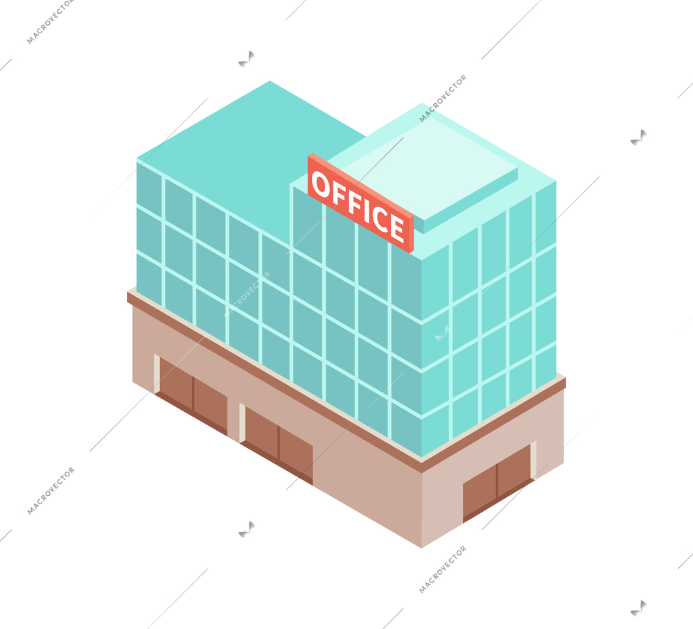 City isometric composition with isolated image of office glass building on blank background vector illustration
