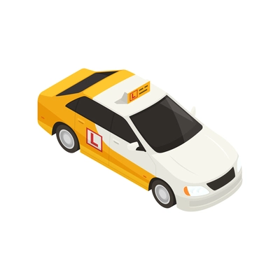 Driving school isometric composition with isolated image of student car vector illustration