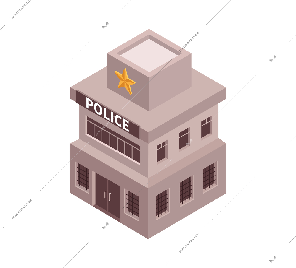 City isometric composition with isolated image of police department building on blank background vector illustration