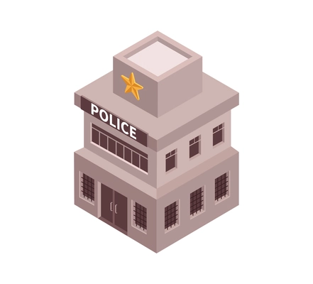 City isometric composition with isolated image of police department building on blank background vector illustration