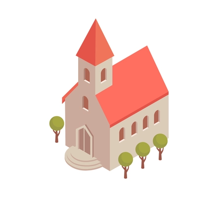 City isometric composition with isolated image of catholic church building on blank background vector illustration