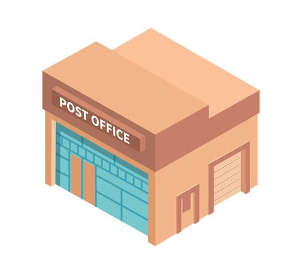 City isometric composition with isolated image of post office building on blank background vector illustration