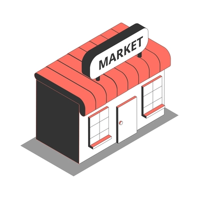 Metropolis isometric composition with isolated image of market building vector illustration