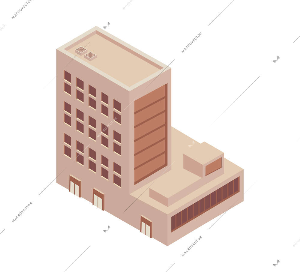 City isometric composition with isolated image of high building on blank background vector illustration
