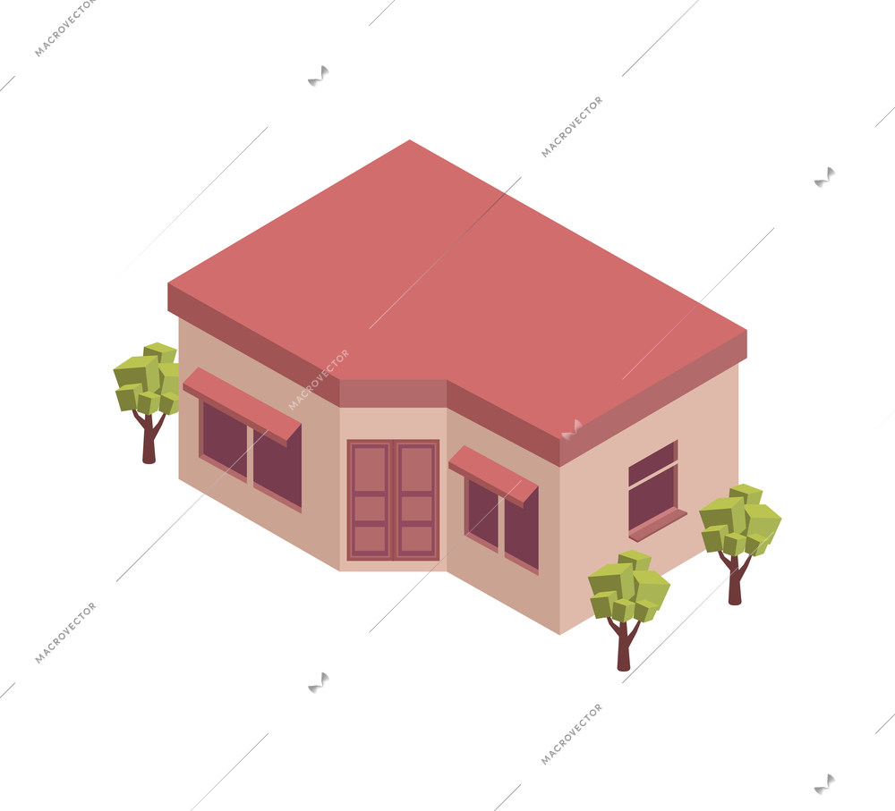 City isometric composition with isolated image of private house building on blank background vector illustration