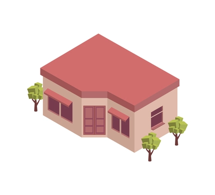 City isometric composition with isolated image of private house building on blank background vector illustration