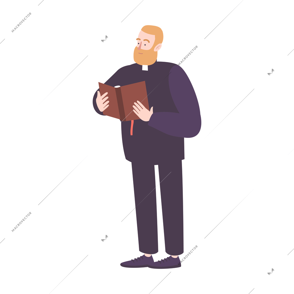 Wedding people composition with isolated character of pastor with holy bible book on blank background vector illustration
