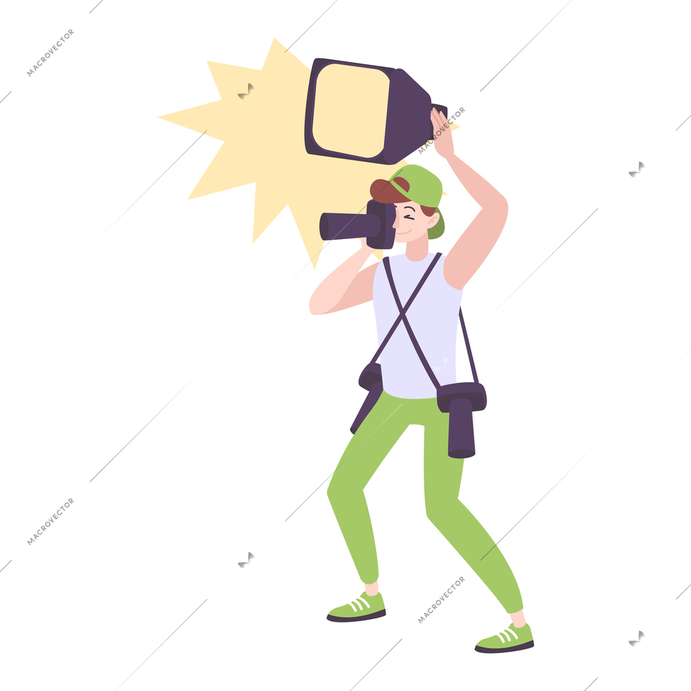 Wedding people composition with isolated character of professional photographer with camera and flash vector illustration