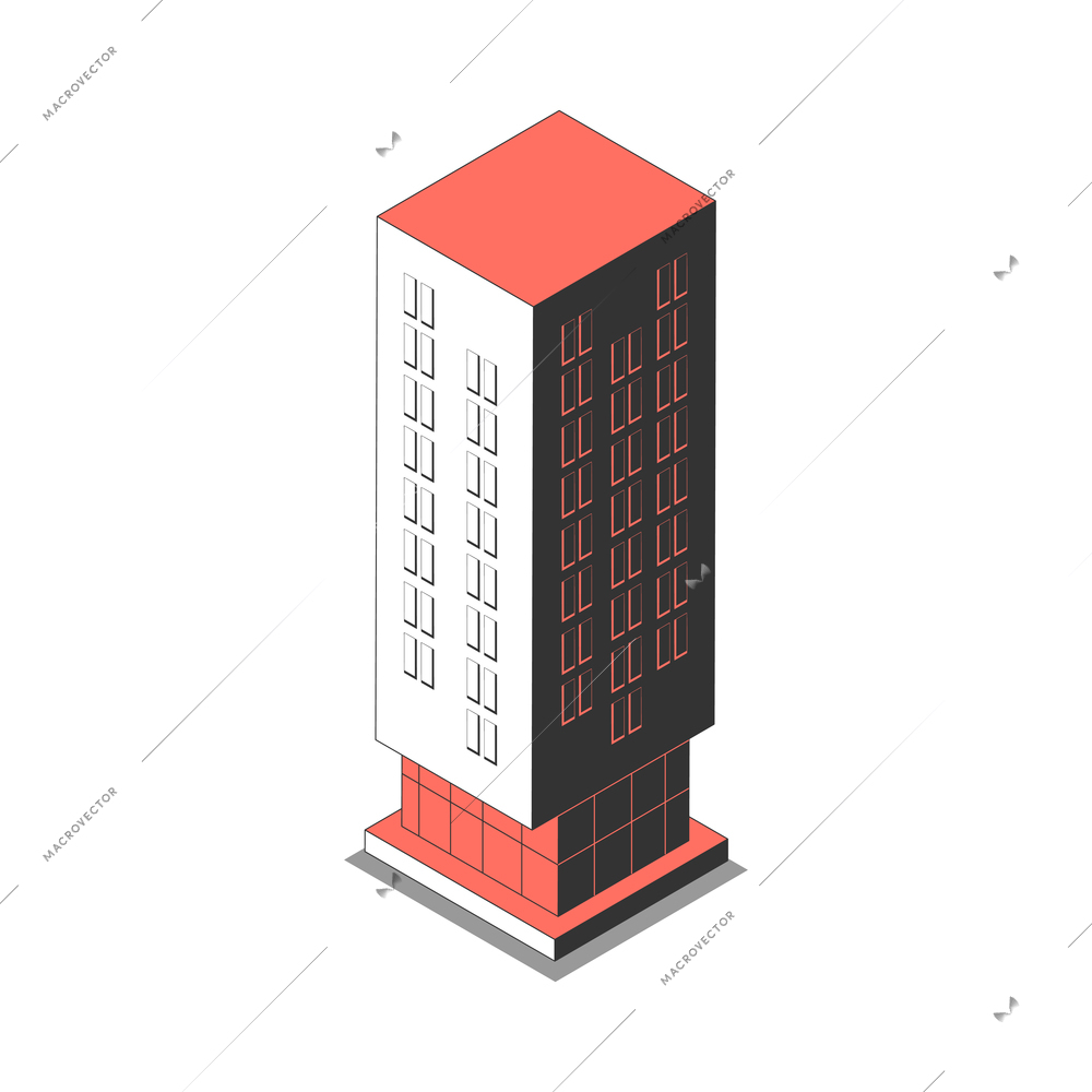 Metropolis isometric composition with isolated image of tall building vector illustration