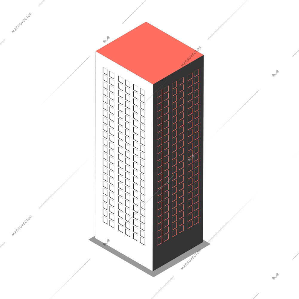 Metropolis isometric composition with isolated image of skyscraper building vector illustration