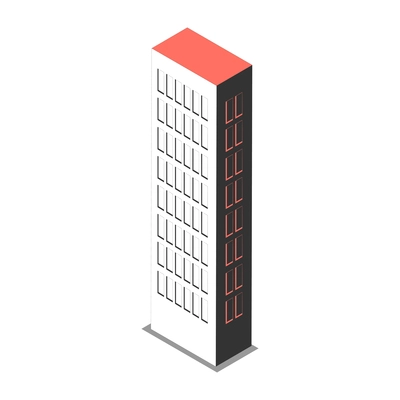 Metropolis isometric composition with isolated image of thin skyscraper vector illustration