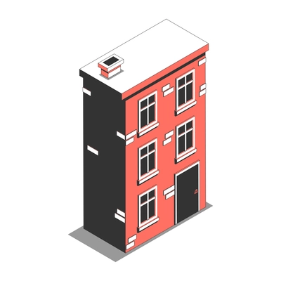 Metropolis isometric composition with isolated image of two storey brickwall house vector illustration