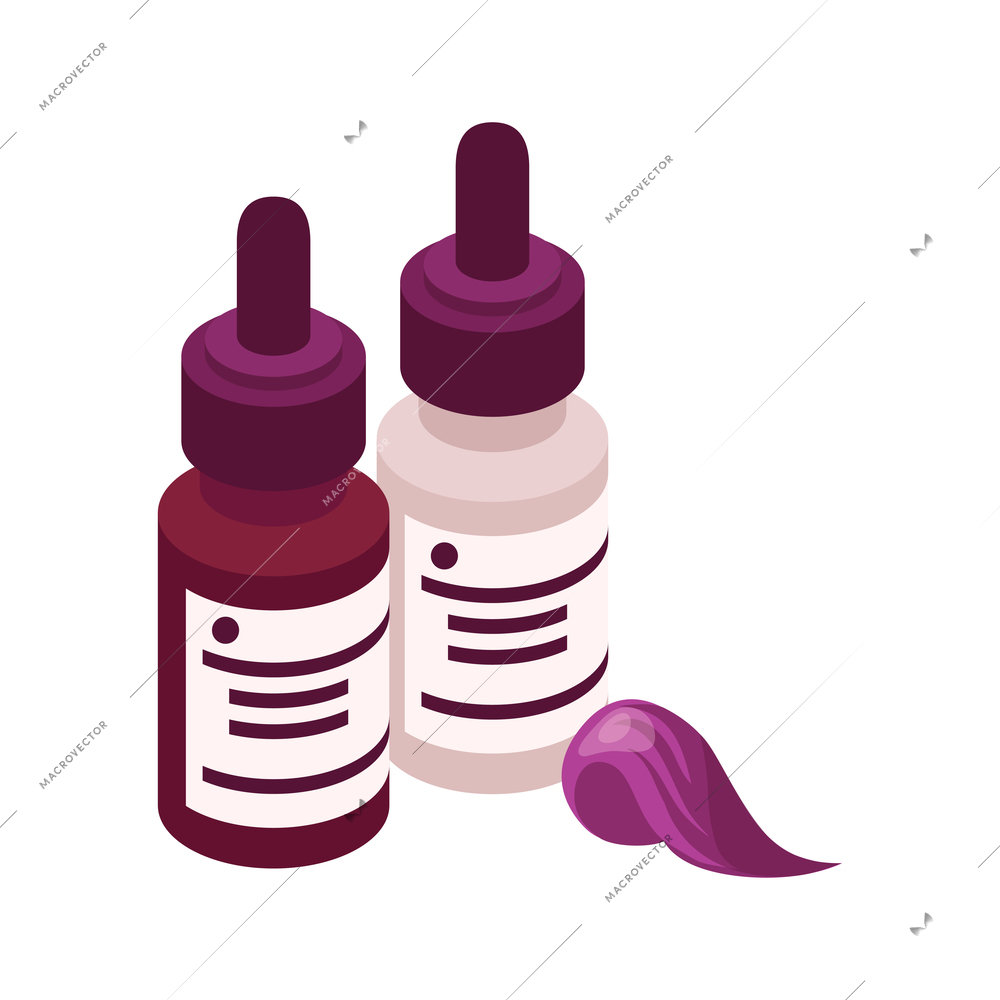 Isometric perfume composition with isolated image of flasks with aromatic oil vector illustration
