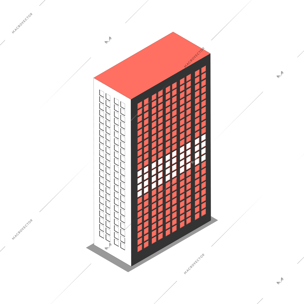 Metropolis isometric composition with isolated image of skyscraper building vector illustration