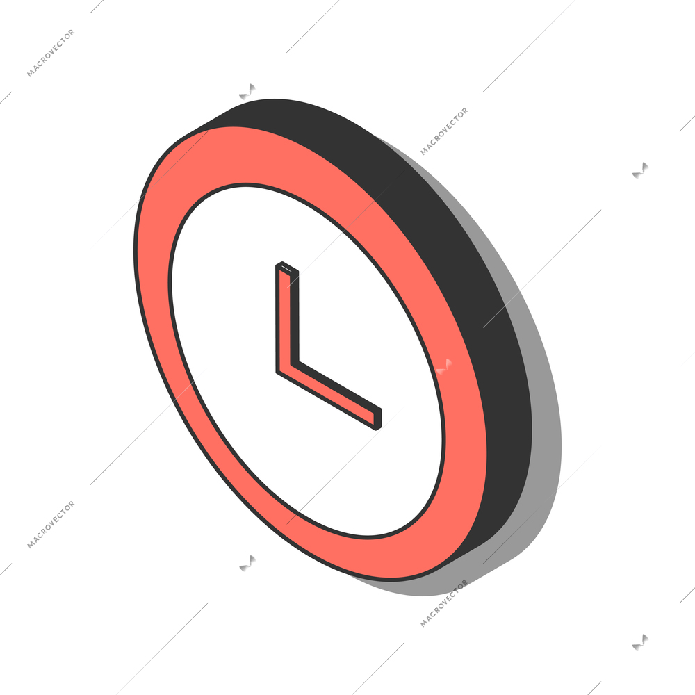 Office isometric composition with isolated image of circle clock vector illustration