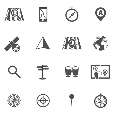 Navigation map location local city search icons black set isolated vector illustration