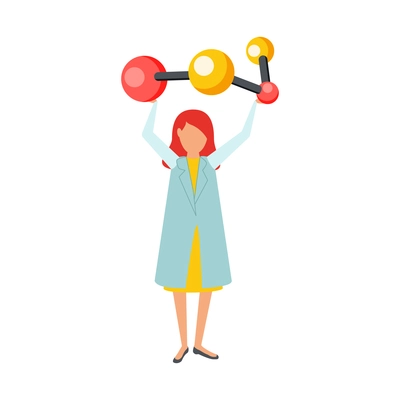 Future biotechnology flat icons composition with female scientist character holding molecule model vector illustration