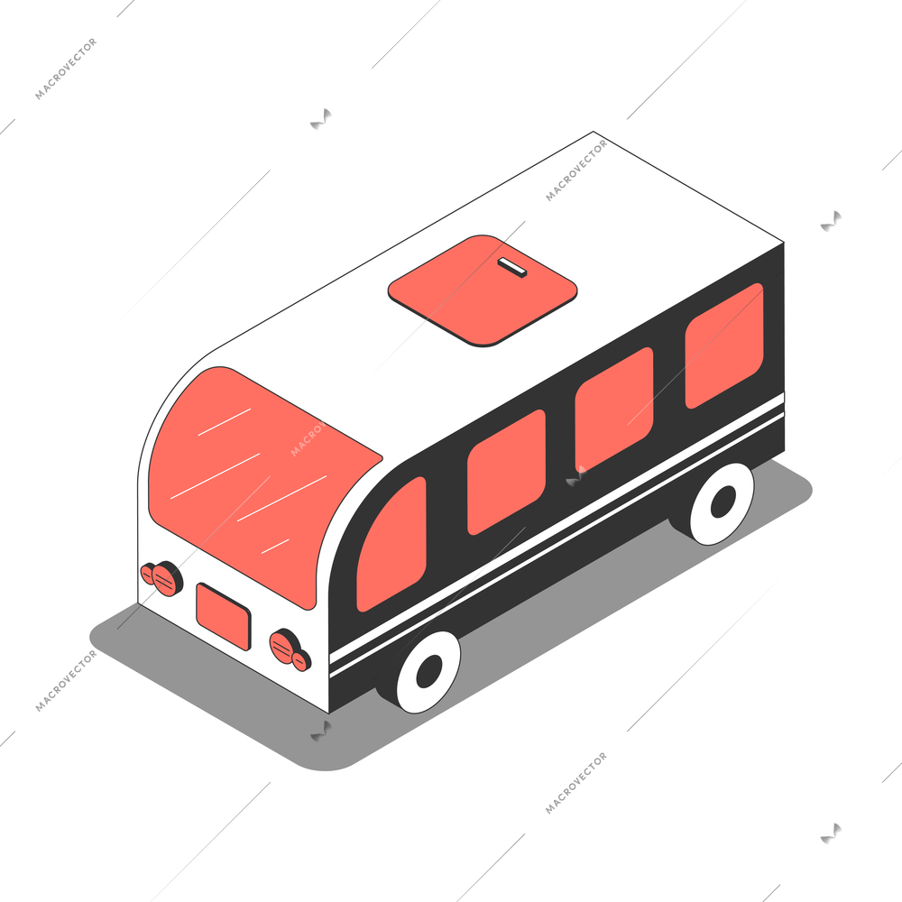 Metropolis isometric composition with isolated image of small bus tration