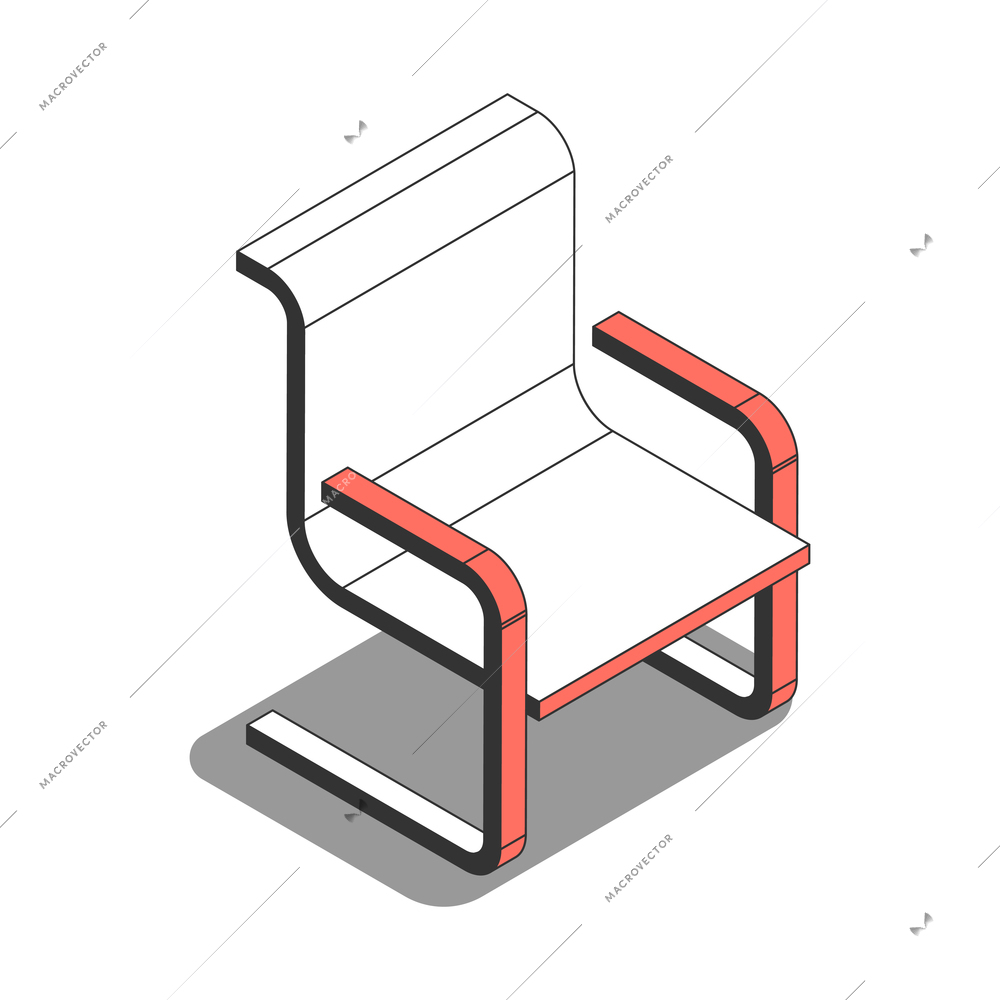 Office isometric composition with isolated image of office chair vector illustration